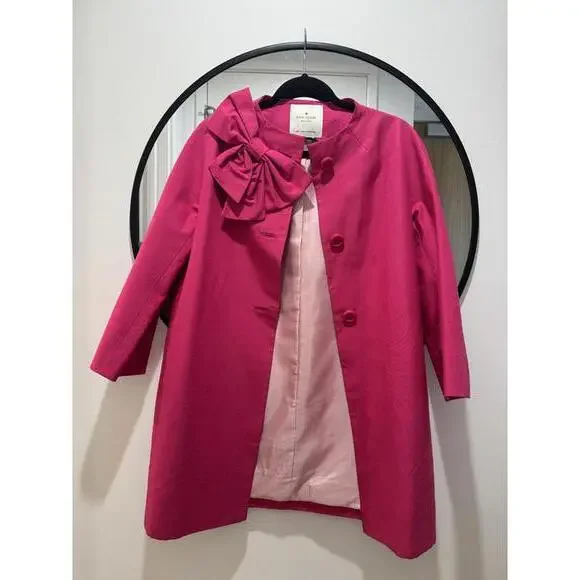 Kate Spade Hot Pink Cotton and Silk Bow Coat Size Small - Picture 3 of 7